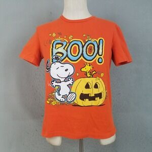 Peanuts T-Shirt Mens Small Orange Snoopy Woodstock Halloween Boo Pumpkin Graphic
